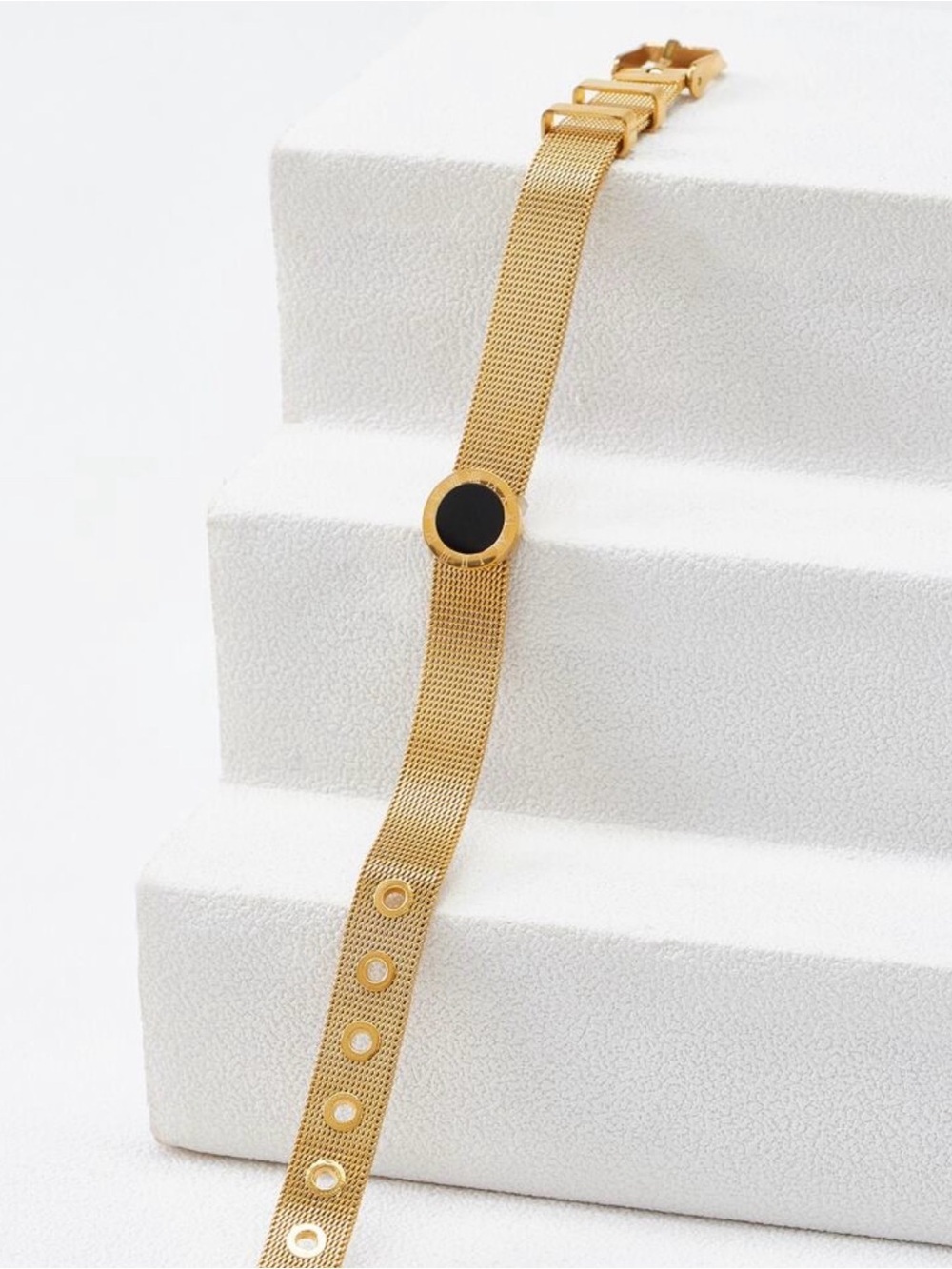 Mesh Belt Buckle Bracelet with Black Charm - Picture 5 of 7